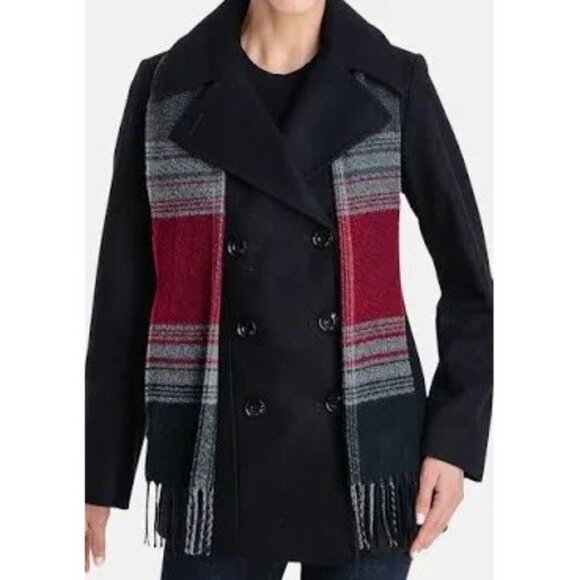 London Fog double-breasted peacoat with scarf - Picture 1 of 7